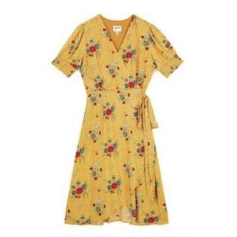 Womens Size 6 Joanie Savannah Floral Yellow Wrap Dress EUC